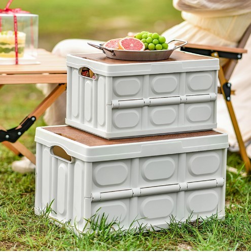 質感木蓋折疊箱 戶外露營日式折疊塑料車載收納箱整理箱