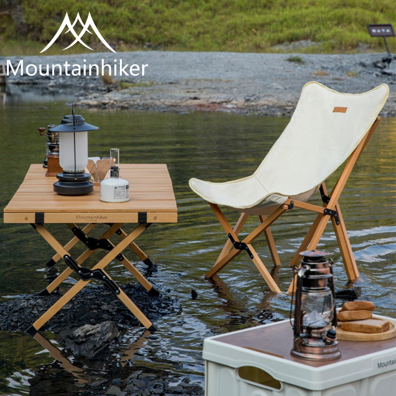 山之客戶外實木折疊釣魚椅沙灘野露營便攜式櫸木蝴蝶椅子靠背凳子