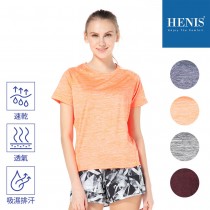 【HENIS】 純色印染 落肩修身版 女運動短袖 T恤 瑜伽服 機能布料 透氣 舒適 排汗 速乾 運動休閒  3件/組